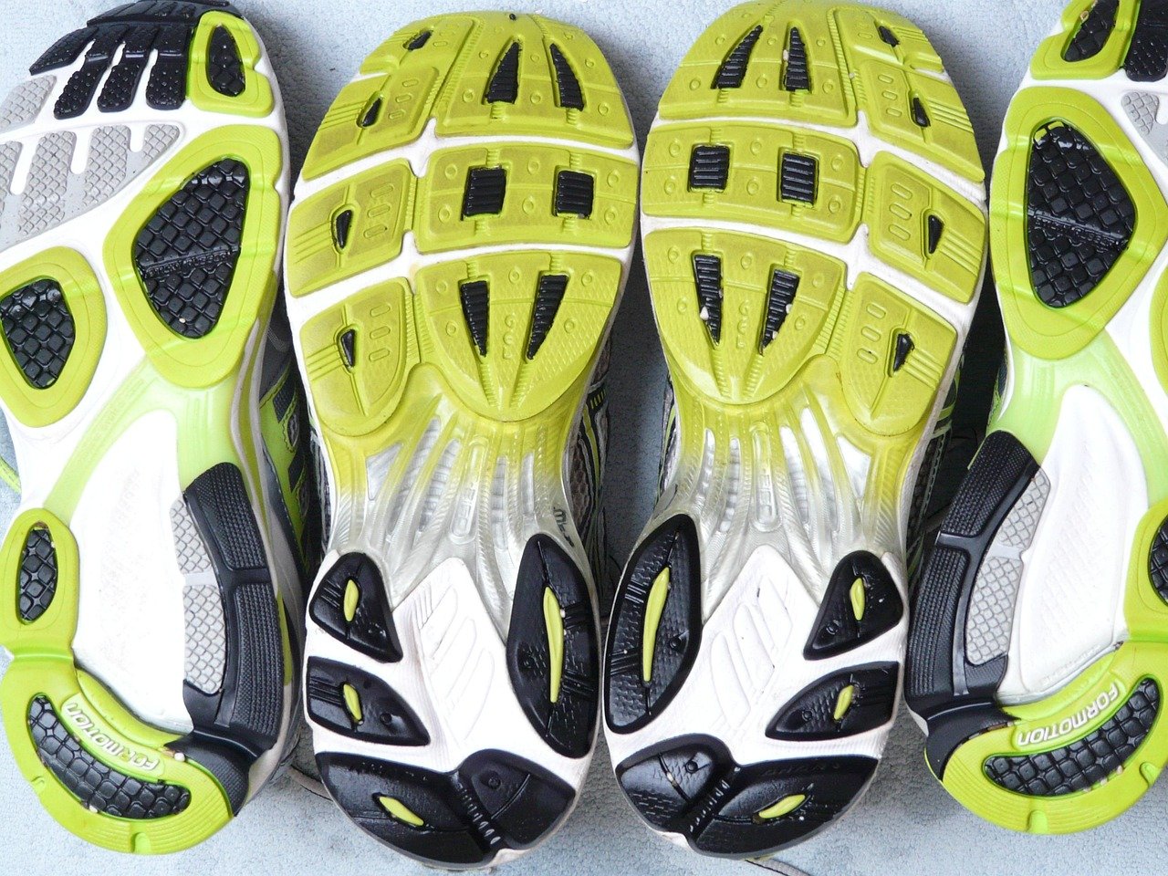 running shoes, sports shoes, sole, sports, profile, rubber, rubber sole, jog, running, neon green